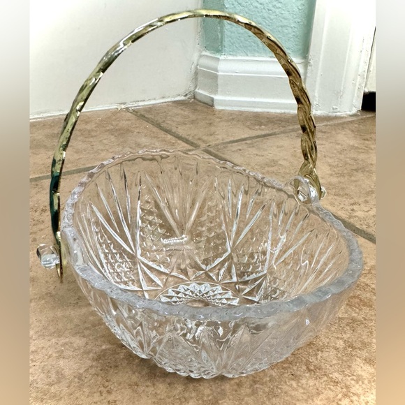 Crystal Candy Dish With Rope Gold Plated Handle - Picture 7 of 12